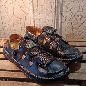 Elan Black Sandals with Velcro Straps and Thick Soles